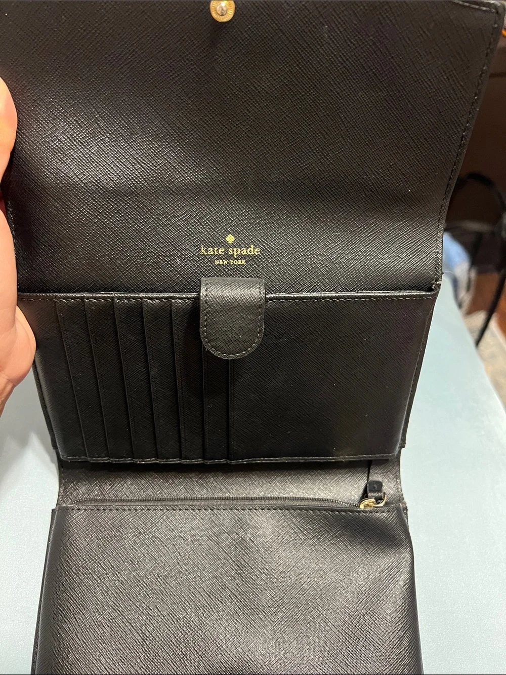 kate spade Black Textured Leather Crossbody with Gold Hardware